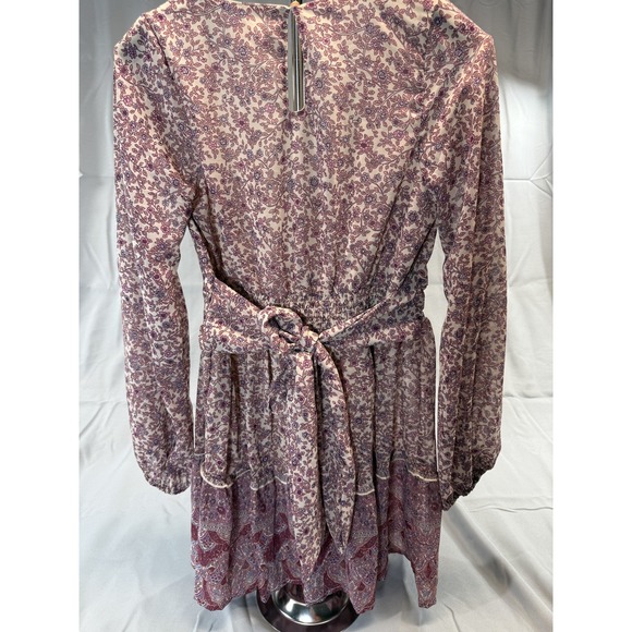 Japna Dress Womens Medium Purple Floral Boho Long Sleeve Deep V Waist Tie India - Picture 7 of 10